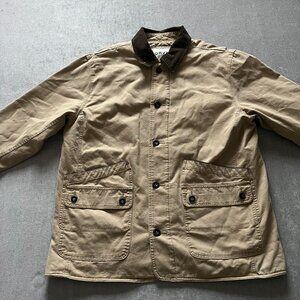 Orvis Chore Coat Men XL Beige Tan Barn Jacket Corduroy Collar Quilt Lined